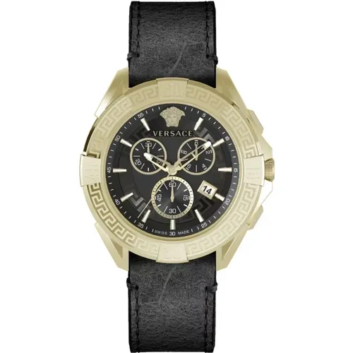 Chrono Sporty Black Gold Watch , male, Sizes: ONE SIZE - Versace - Modalova