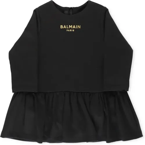 Schwarzes elastisches Kleid für Mädchen - Balmain - Modalova