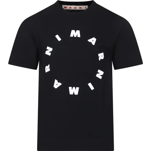 Cotton T-Shirt with Double White Logo , unisex, Sizes: 14 Y, 10 Y, 6 Y, 12 Y - Marni - Modalova