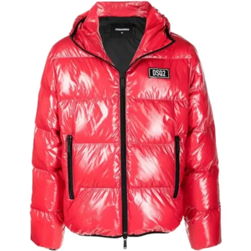 Shiny Padded Jacket with Black Logo Patch , male, Sizes: L - Dsquared2 - Modalova