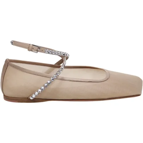 Kristall Latte Flache Ballerina Schuhe,Schwarze & Weiße Kristall Ballerina Flats - Amina Muaddi - Modalova