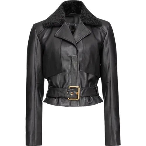 Motorcycle Jacket with Synthetic Shearling Collar , female, Sizes: XS - pinko - Modalova