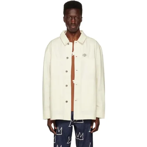 Off White Twill Jacke mit Logo Patch , Herren, Größe: M - Études - Modalova