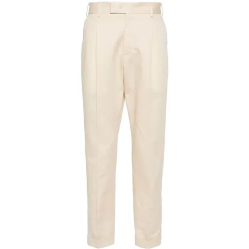 Cream Cotton-Linen Trousers with Feather Detailing , male, Sizes: L, S - PT Torino - Modalova