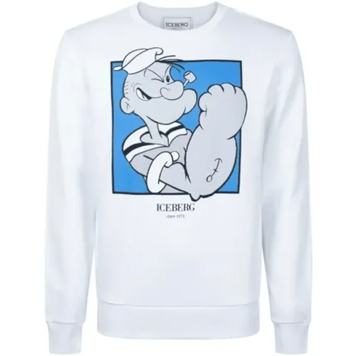 Slim Fit Crew Neck Sweatshirt with Popeye Graphic , male, Sizes: L, S - Iceberg - Modalova