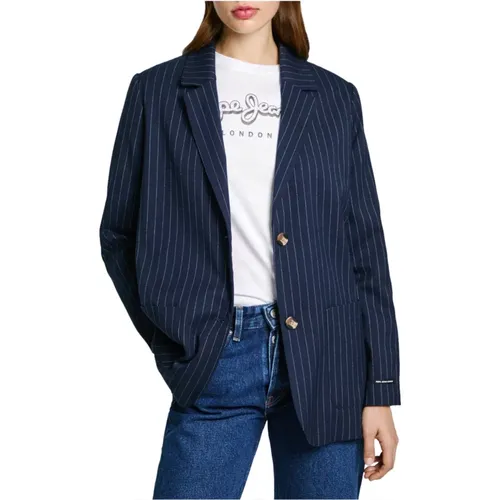 Blauer Damenblazer Dori Gestreift , Damen, Größe: M - Pepe Jeans - Modalova