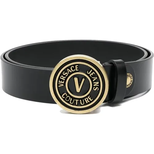 Schwarzer Gürtel aus genarbtem Kalbsleder mit Logo-Schnalle - Versace - Modalova