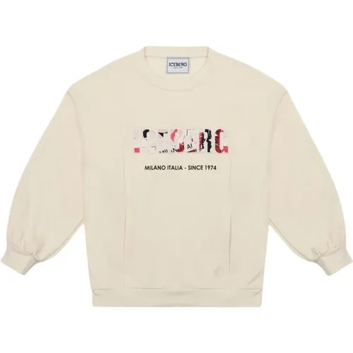 Kids - Cream-colored crewneck sweatshirt with logo - Iceberg - Modalova