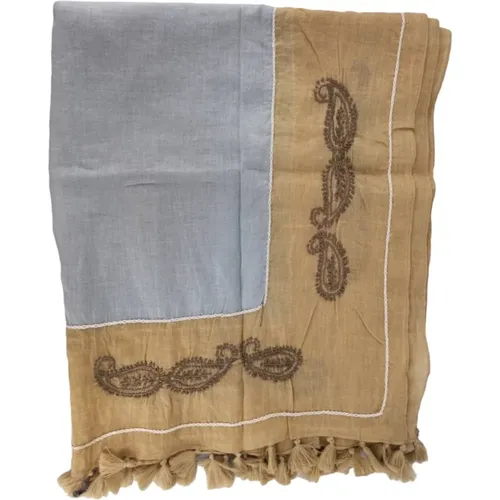 Embroidered Cotton Scarf with Tassels , female, Sizes: ONE SIZE - Altea - Modalova