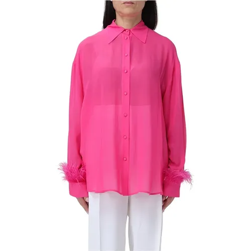 Georgette Shirt with Feathers , female, Sizes: 2XS, S, XS - pinko - Modalova