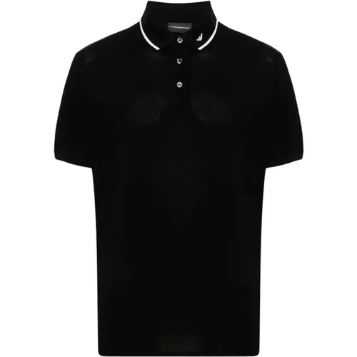 Schwarzes Poloshirt Gestreifter Rand Logo , Herren, Größe: M - Emporio Armani - Modalova