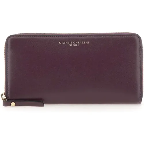 Aubergine Leather Wallet with Full Zip , female, Sizes: ONE SIZE - Gianni Chiarini - Modalova