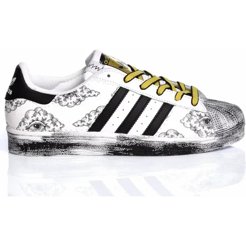 Handgefertigte Weiße Schwarze Sneakers , Herren, Größe: 38 EU - Adidas - Modalova