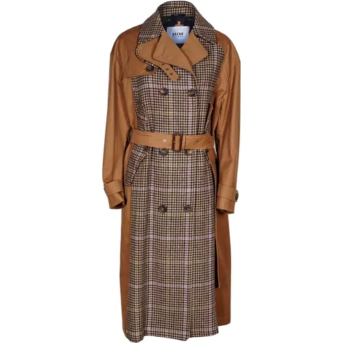 Long trench coat with belt, camel cotton , female, Sizes: XS, S - bazar deluxe - Modalova