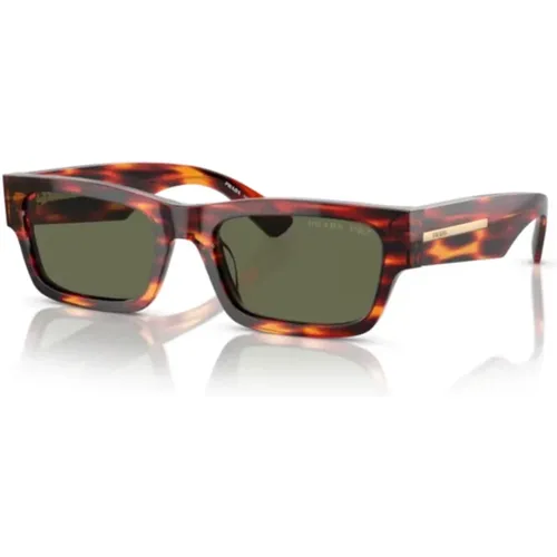Polarized Rectangle Sunglasses in Red/Black Havana , unisex, Sizes: 56 MM - Prada - Modalova