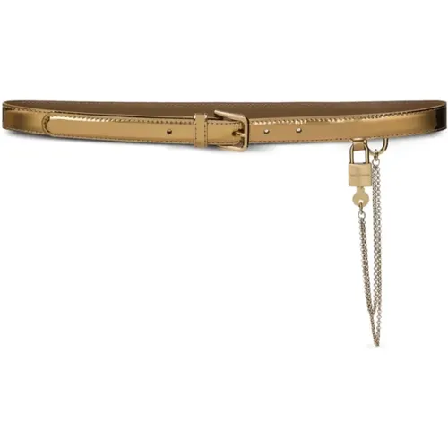 Golden Chain-Link Patent Leather Belt , female, Sizes: 70 CM - Dolce & Gabbana - Modalova