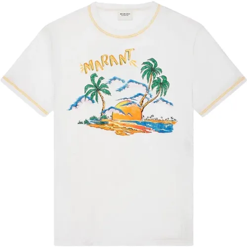 Sommer Print Baumwoll T-Shirt Weiß , Damen, Größe: L - Isabel Marant Étoile - Modalova
