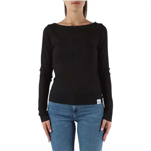 Ribbed Boat Neck Top , female, Sizes: XS - Calvin Klein Jeans - Modalova