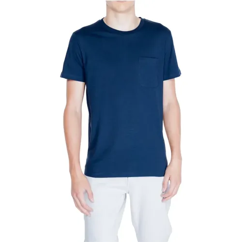 Blau Einfarbig Kurzarm T-shirt , Herren, Größe: L - Peuterey - Modalova