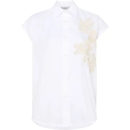 Weiße ärmellose Bluse mit Blumenapplikation - Ermanno Scervino - Modalova