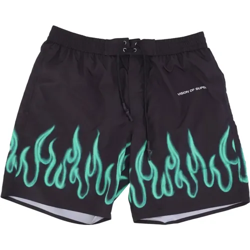 Flames Swim Shorts /Green , unisex, Sizes: L - Vision OF Super - Modalova