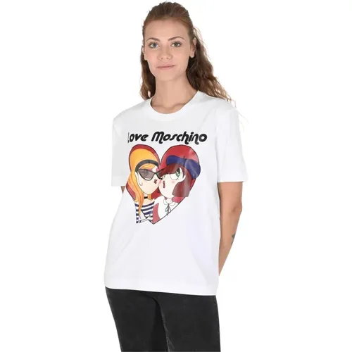 Weißes Baumwoll-T-Shirt , Damen, Größe: XS - Love Moschino - Modalova