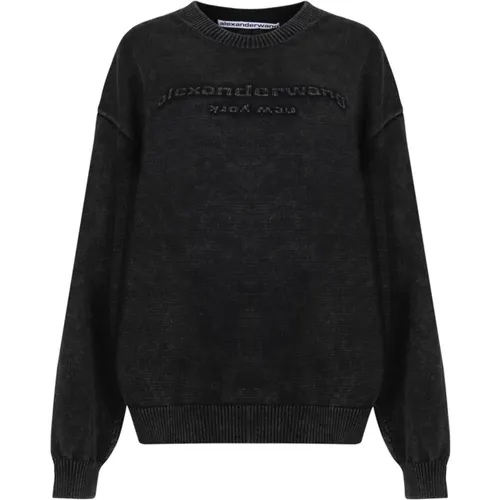 Schwarzer Logo-geprägter Pullover Sweaters , Damen, Größe: M - alexander wang - Modalova