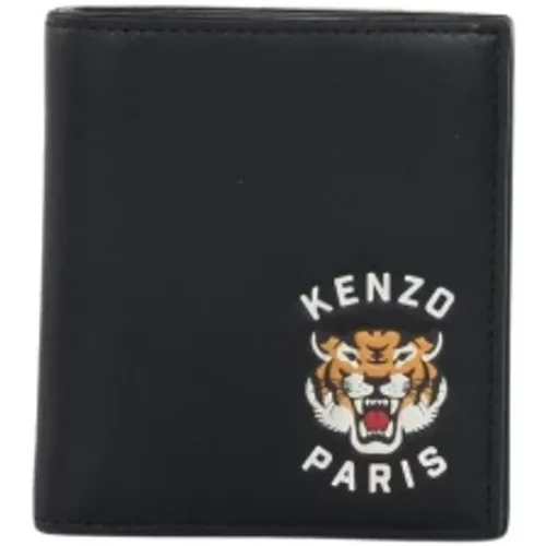 Foldable Mini Varsity Leather Wallet , male, Sizes: ONE SIZE - Kenzo - Modalova