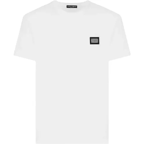 T-Shirts,Baumwoll T-Shirt mit Metall-Logo - Dolce & Gabbana - Modalova