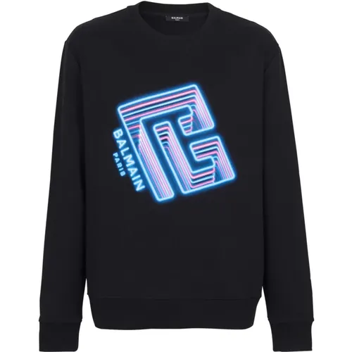 Sweatshirt mit Neon-Logo-Print , Herren, Größe: 2XL - Balmain - Modalova