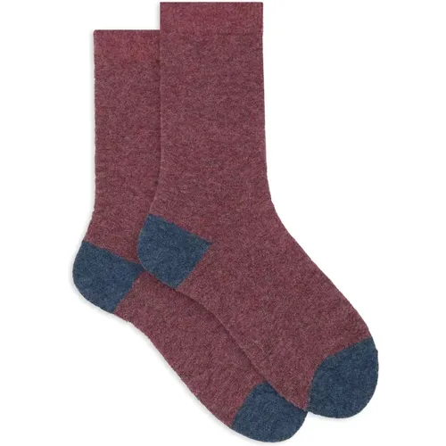 Kurze einfarbige rosa Bouclé-Socken für Damen mit kontrastierenden Details , Damen, Größe: S - Gallo - Modalova