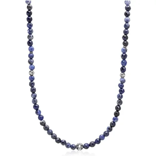 Beaded Necklace with Faceted Dumortierite and Silver , male, Sizes: ONE SIZE - Nialaya - Modalova