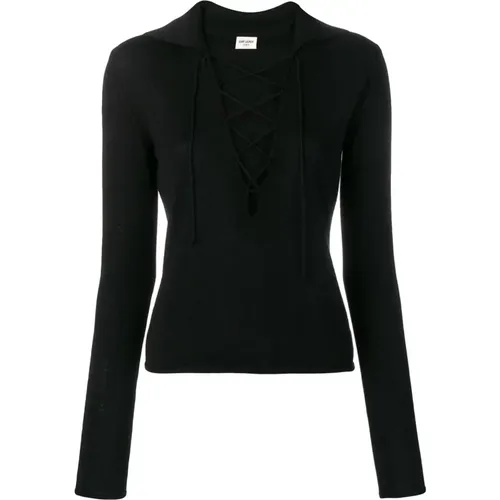 Schwarze Kaschmir Seiden V-Ausschnitt Bluse - Saint Laurent - Modalova