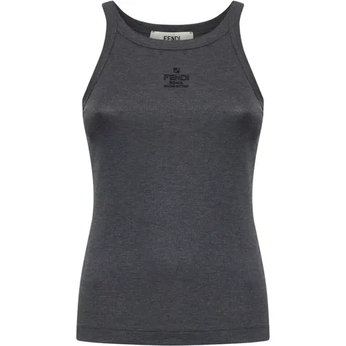 Grey Ribbed Tank Top , female, Sizes: S, L, M, XS - Fendi - Modalova