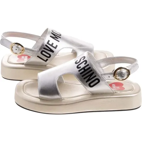 Stylish Silver Flat Sandals , female, Sizes: 4 UK, 3 UK - Love Moschino - Modalova