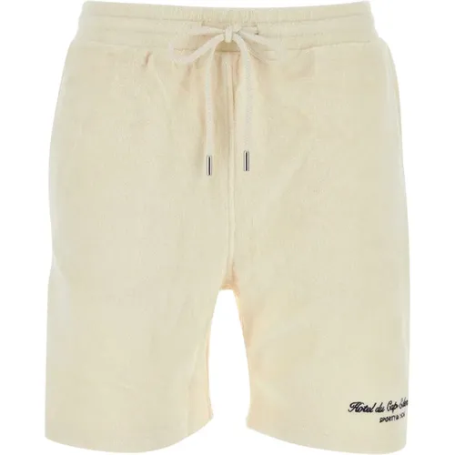 Luxuriöse Cream Terry Cursive Shorts - Sporty & Rich - Modalova