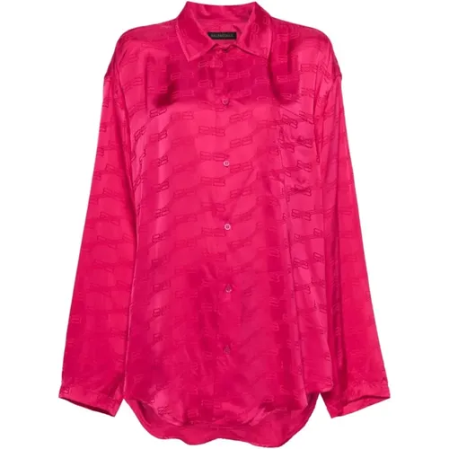 Fuchsia Jacquard Logo Shirt , female, Sizes: XS, S, 2XS - Balenciaga - Modalova