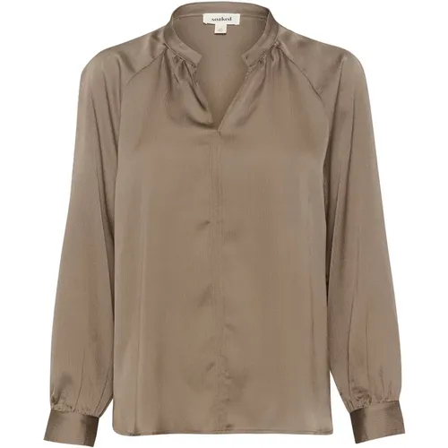 Elegant V-Neck Blouse Morel , female, Sizes: S, XL, 2XL, M, XS, L - Soaked in Luxury - Modalova