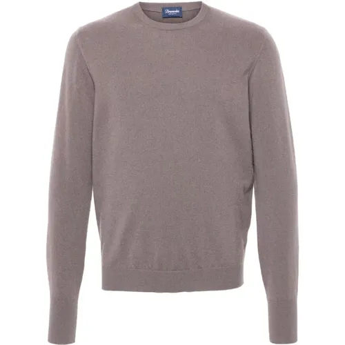 Taupe Cashmere Crew Neck Sweater , male, Sizes: XL, 3XL, 2XL - Drumohr - Modalova