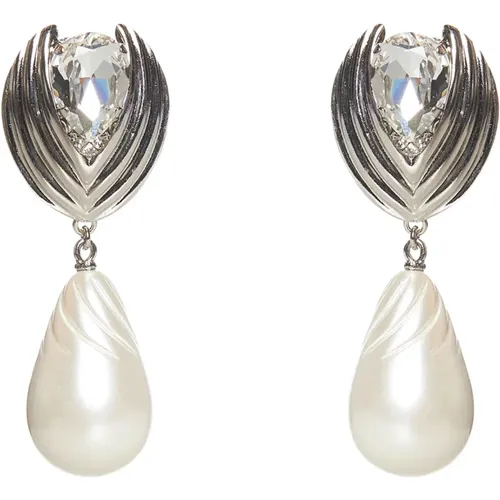 Crystal Earrings with Pearl Pendant , female, Sizes: ONE SIZE - Alessandra Rich - Modalova