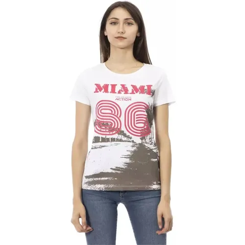 Weißes Baumwoll-T-Shirt mit Frontdruck , Damen, Größe: M - Trussardi - Modalova