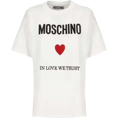 Weißes Logo Crew Neck T-shirt - Moschino - Modalova