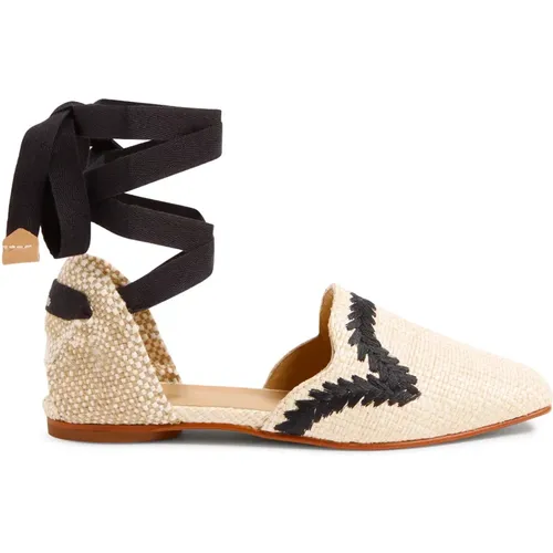 Goya Schuhe mit Baumwollstickerei auf Raffia und Schnürverschluss. , Damen, Größe: 37 EU - Castañer - Modalova