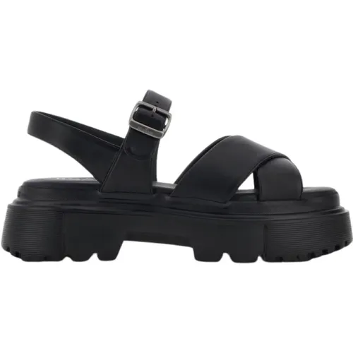 Schwarze Leder-Plateausandalen , Damen, Größe: 36 1/2 EU - Hogan - Modalova