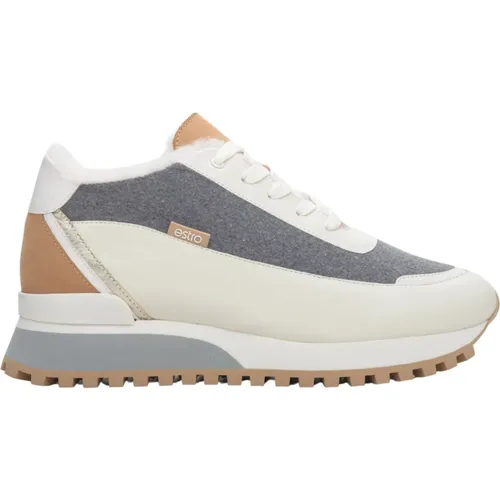 Damen Beige & Graue Leder Low-Top Sneakers mit Pelz für den Winter Er00114142 , Damen, Größe: 38 EU - Estro - Modalova