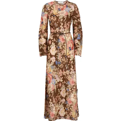 Brown Floral Linen Dress , female, Sizes: L - Zimmermann - Modalova