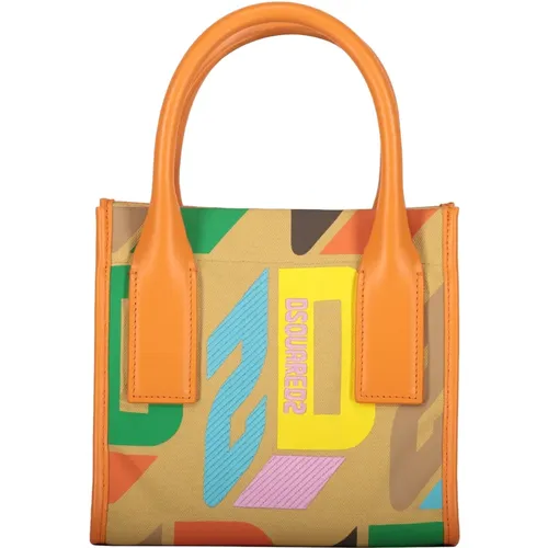 Canvas Tote Bag with Leather Details , female, Sizes: ONE SIZE - Dsquared2 - Modalova