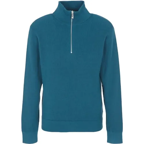 Blauer Wollpullover Mit Reißverschluss , Herren, Größe: L - Armani Exchange - Modalova