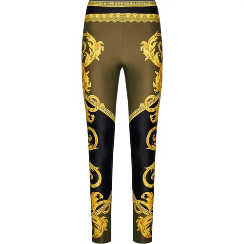 Black All-Over Print Leggings , female, Sizes: S - Versace - Modalova