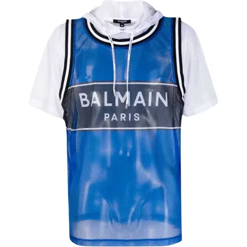 Hooded Logo T-Shirt - L , male, Sizes: L, S - Balmain - Modalova